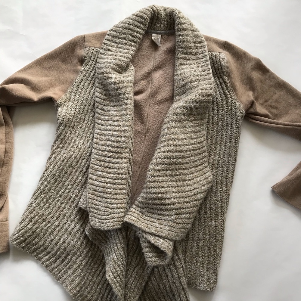 PRANA | Demure Open Front Sweater Cardigan Waterfall Front Beige Size Small